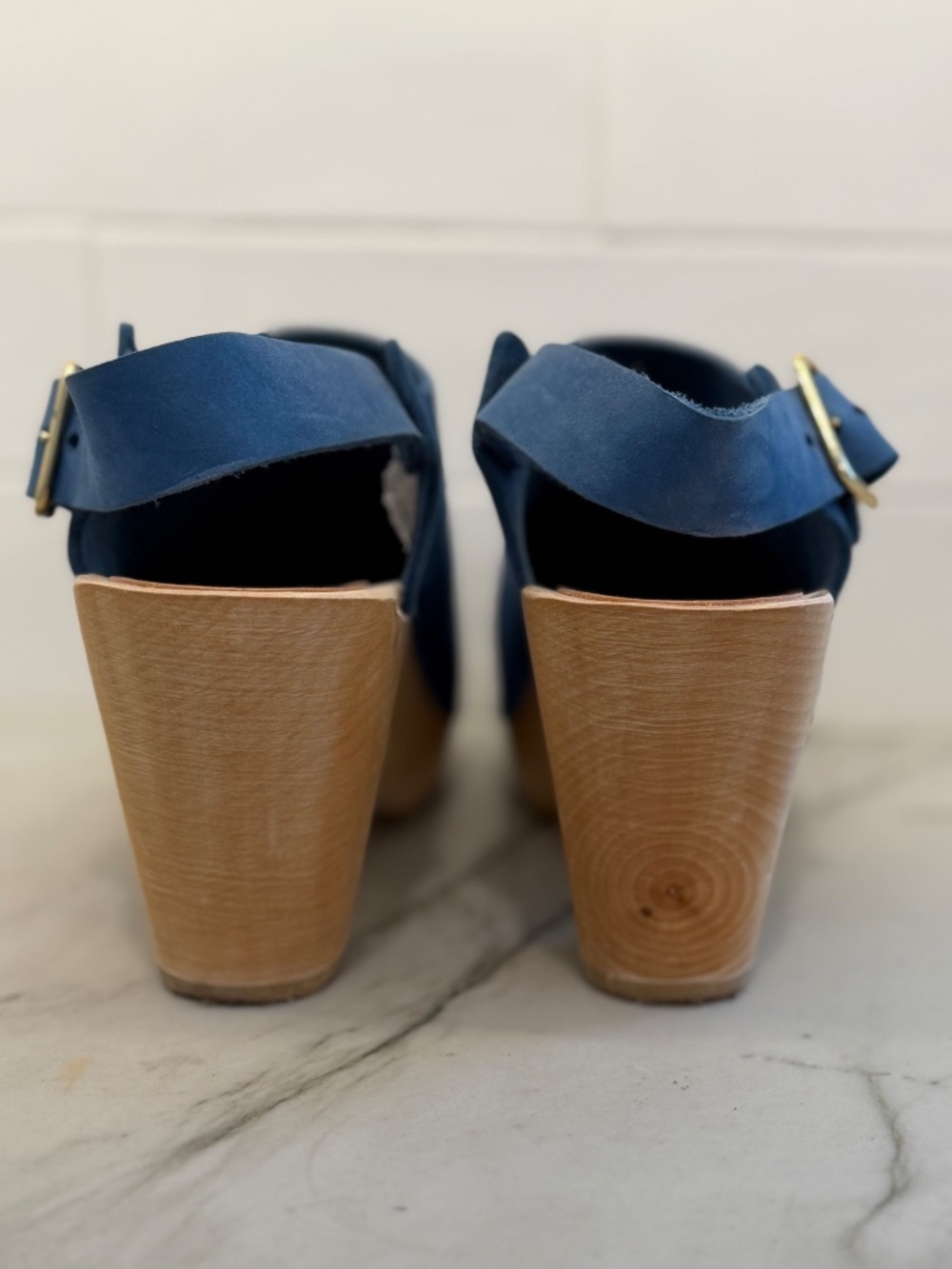 Bryr Studio Miranda High Heel Clogs Blue Leather Slingback Platform Sz 39 - Picture 5 of 6